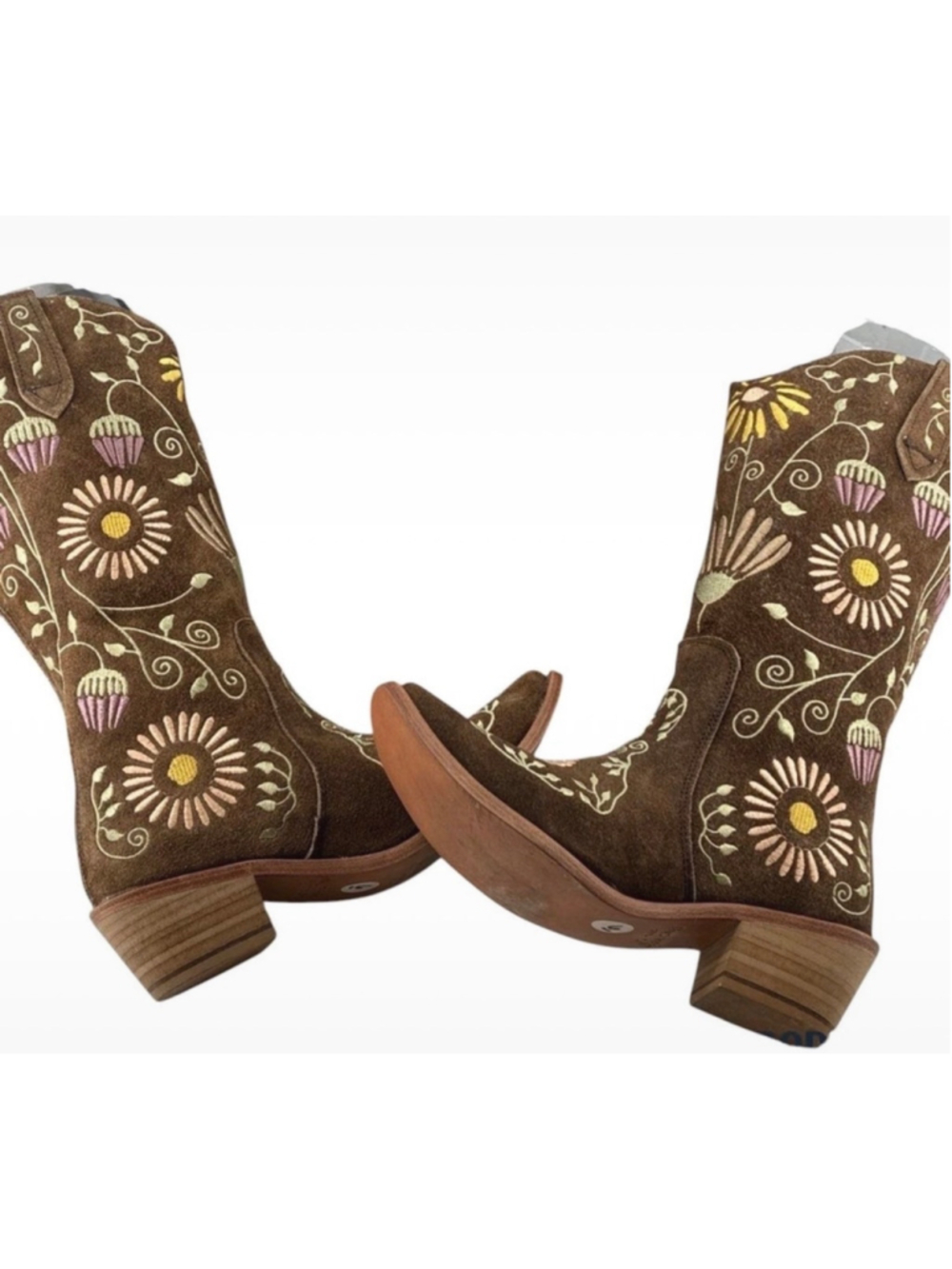 Agave Sky Vaquera Holly Suede Floral Embroidered Cowgirl Western Boots Size 6 - Picture 4 of 12